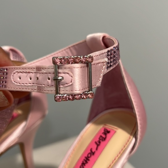Betsey Johnson Broadway Pink Rhinestone Sandal Heels - Picture 9 of 14